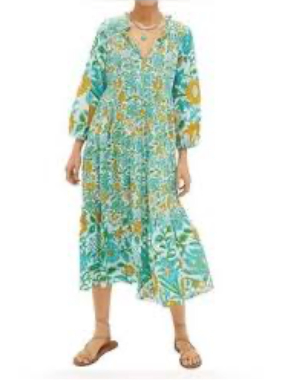 TUCKERNUCK Turquoise and Mustard Wildflower Salty Paloma Caftan NWT